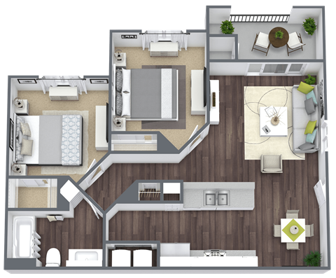 Equestrian Luxury Apartment Homes in Tucson, Arizona 2 Bed 1 Bath Floor Plan